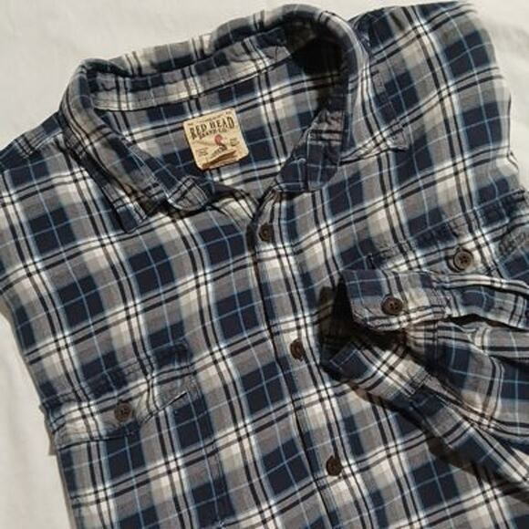 Red Head Brand Co. Men's 3XL Blue/White Long-Sleeved Flannel Shirt Easy Care - Picture 1 of 12